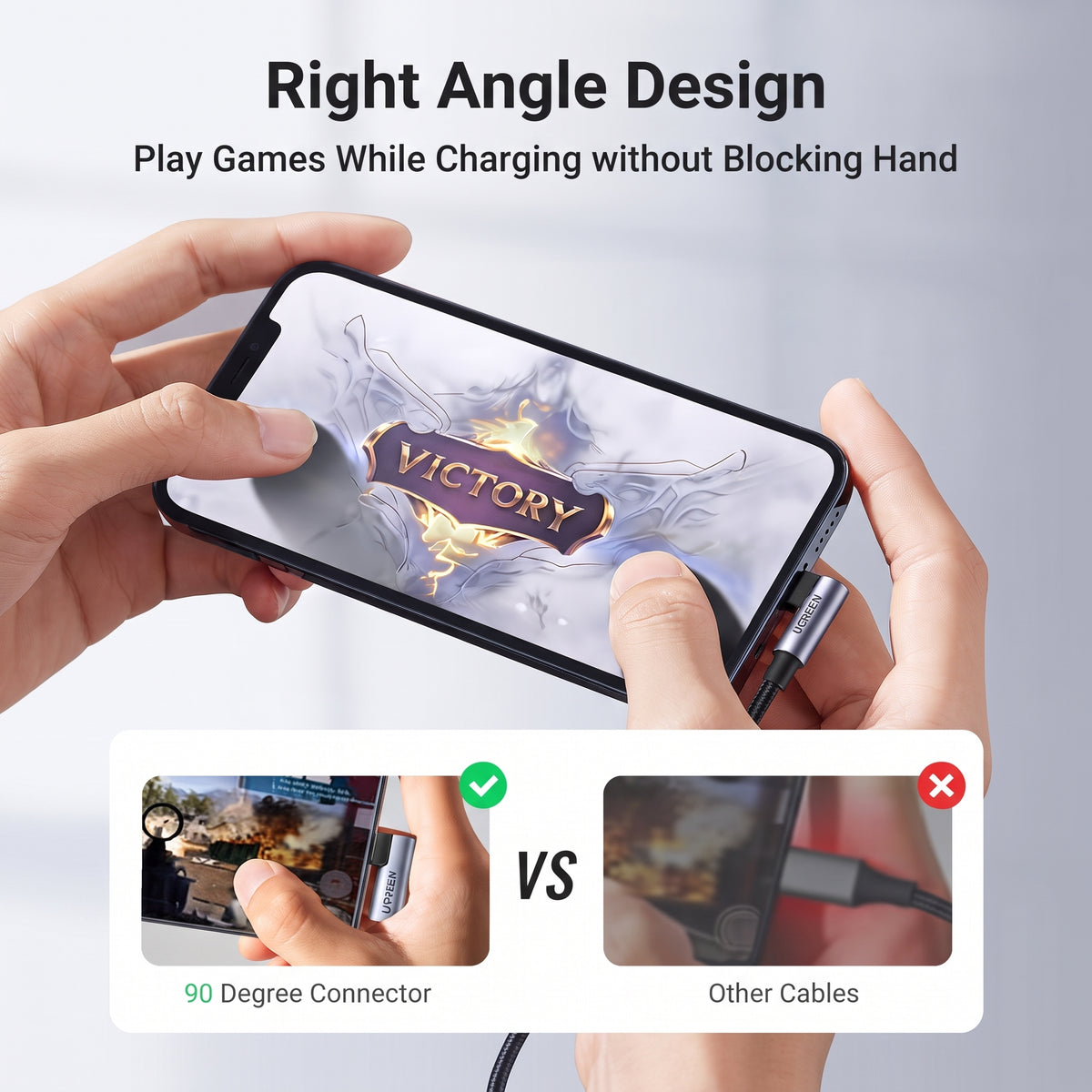 UGREEN Charging Cable Lightning 1M for iPhone Black Angle (90°)