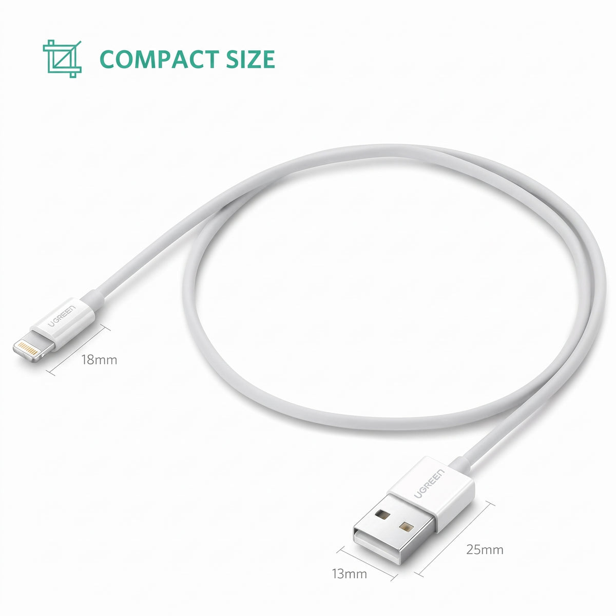 UGREEN USB-A Male to Lightning Male Cable Nickel Plating ABS Shell 1m