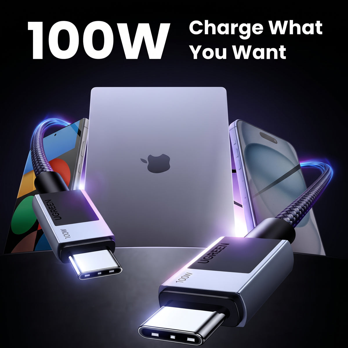 UGREEN USB-C to USB-C PD Fast Charging Cable 100W Max Space Gray 1m