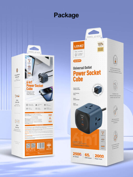 LDNIO SC3319 6‑in‑1 Power Socket Cube with USB Charging Ports