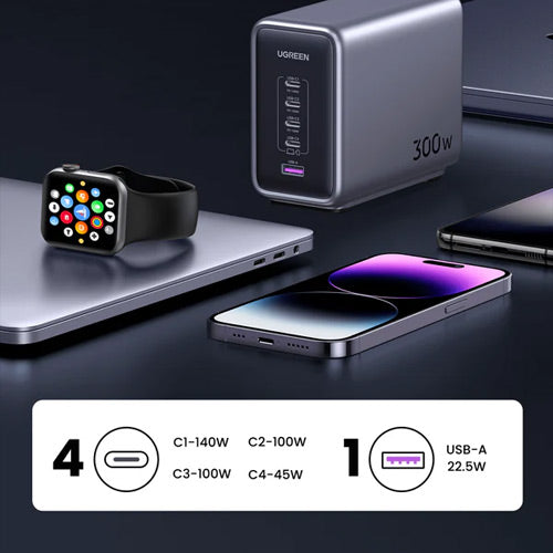 UGREEN 300W Desktop Fast Charger 1*USB-A+4*USB-C