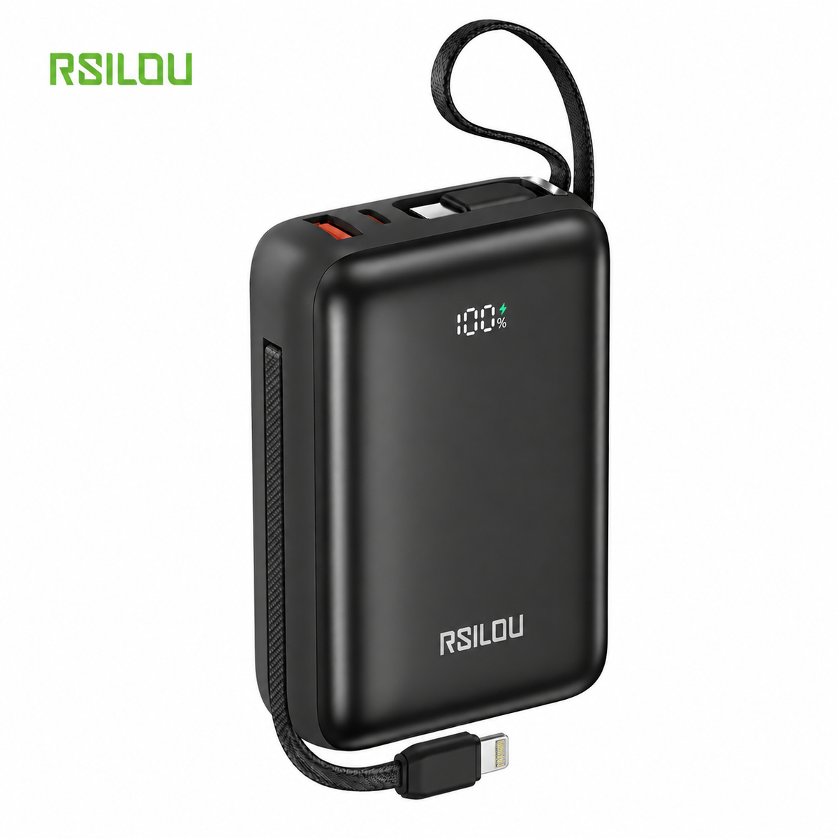 Rsilou 20000mAh Power Bank Digital Display with L&C Cables -R1032-001
