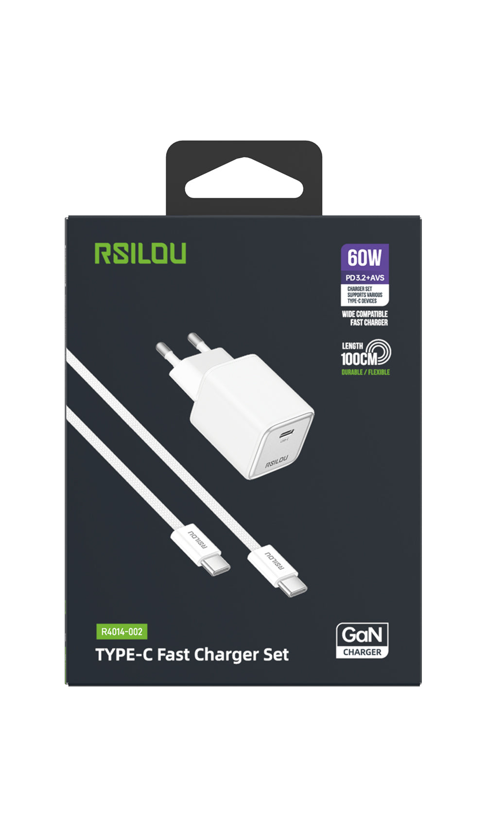 Rsilou EU Charger GaN 60W 1C Type-C to Type-C cable White -R4014-002