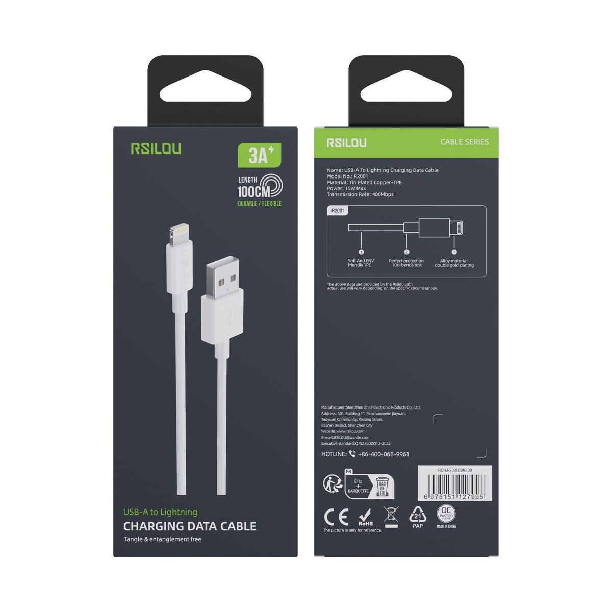 Rsilou usb to lightning 1M 3A -R2001-001