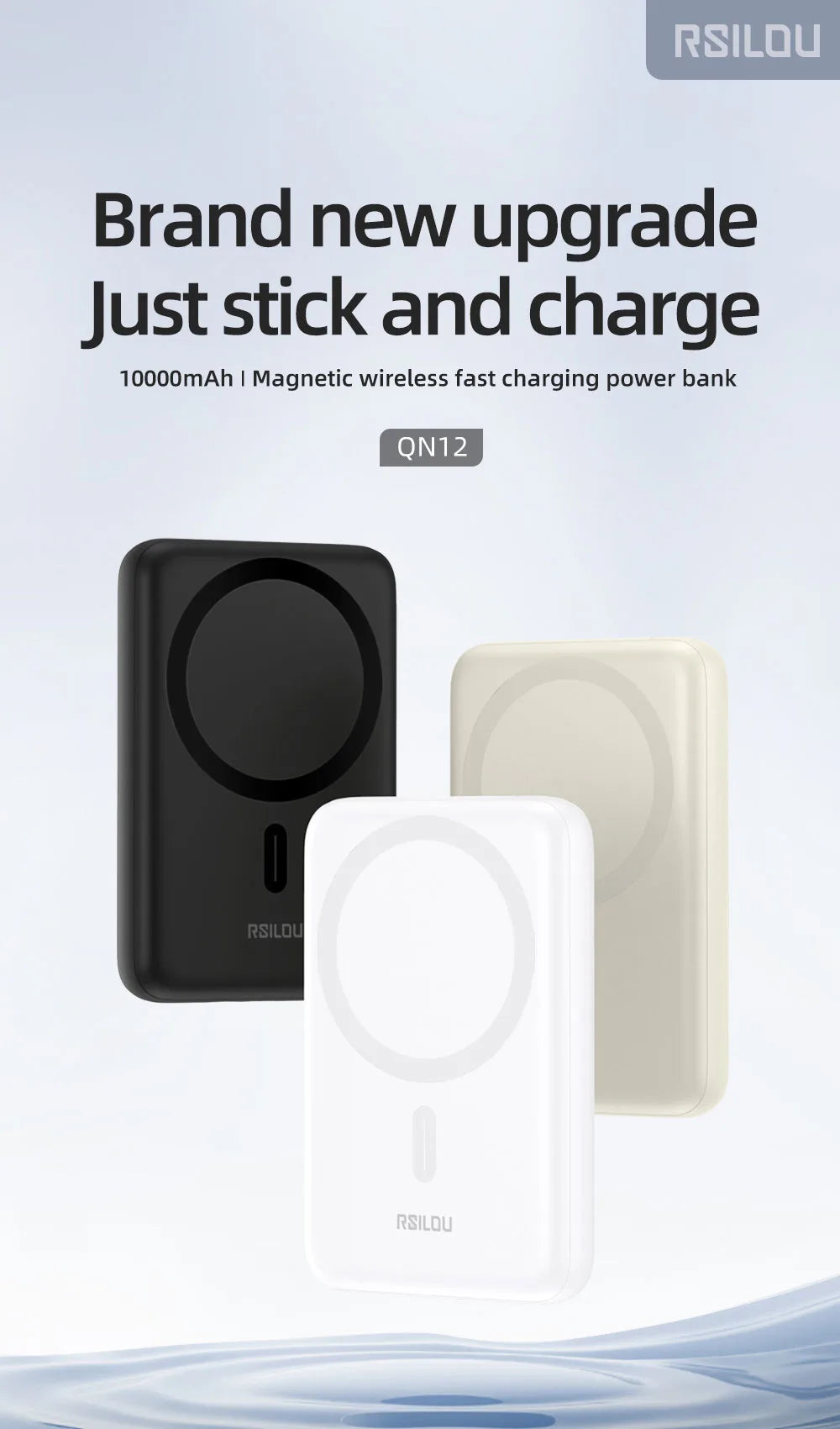RSILOU 10000mAh Magnetic Wireless Fast Charging Power Bank with LED Display