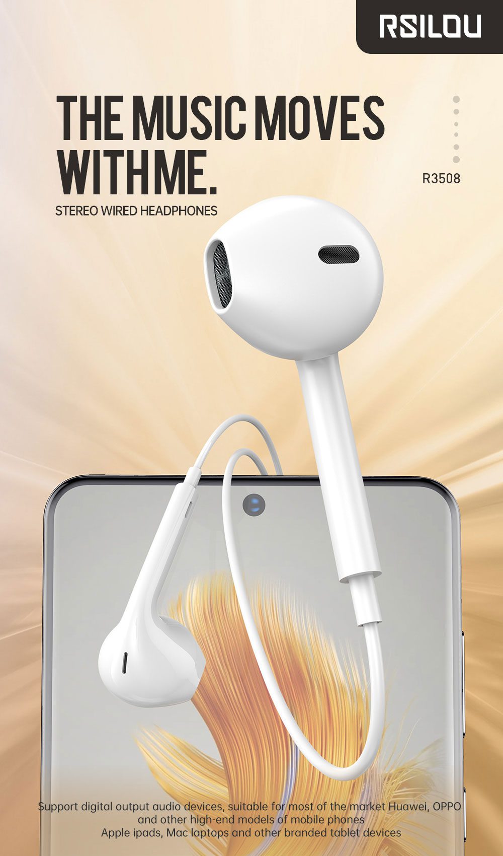 Rsilou TYPE-C Digital wired earphone White -R3508-001
