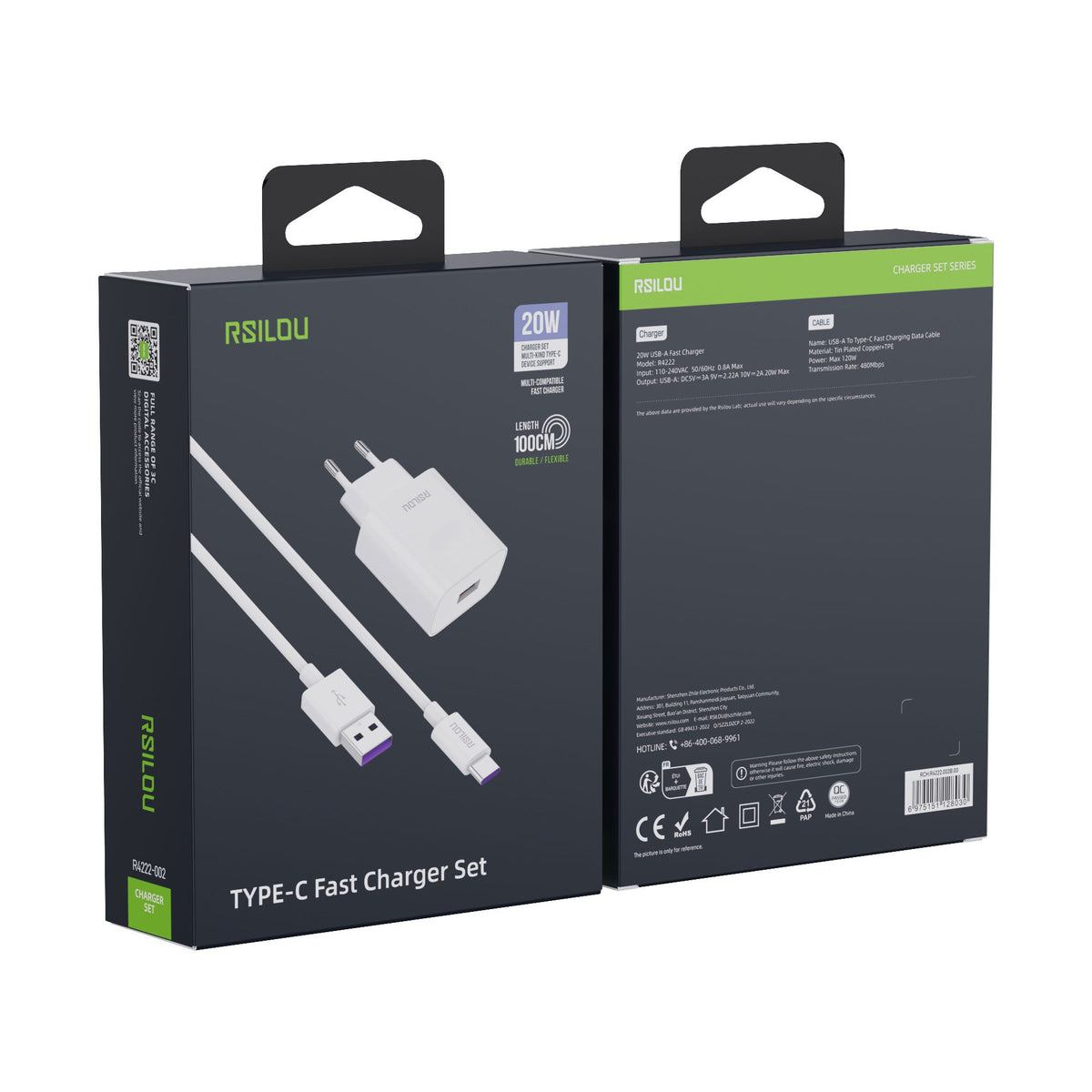 Rsilou TYPE-C Fast Charger Set 20W White GAN SUPERVOOC -R4222-002