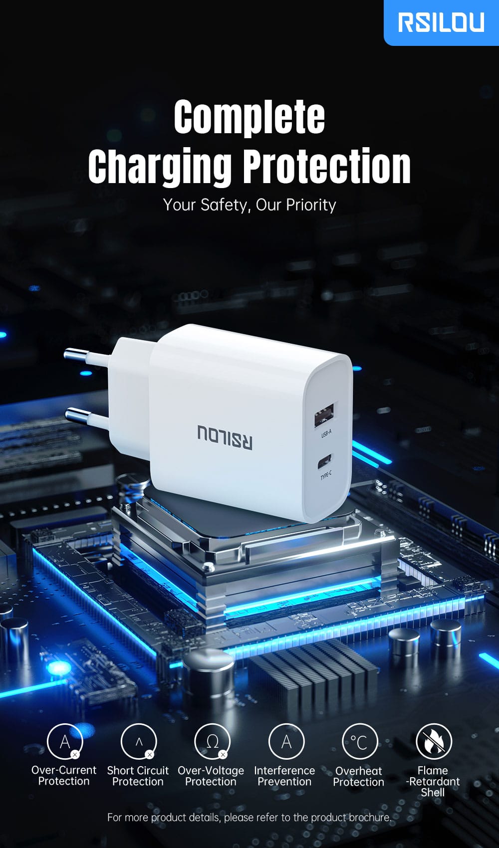 RSILOU 20W 1A1C Fast Charger- White GAN