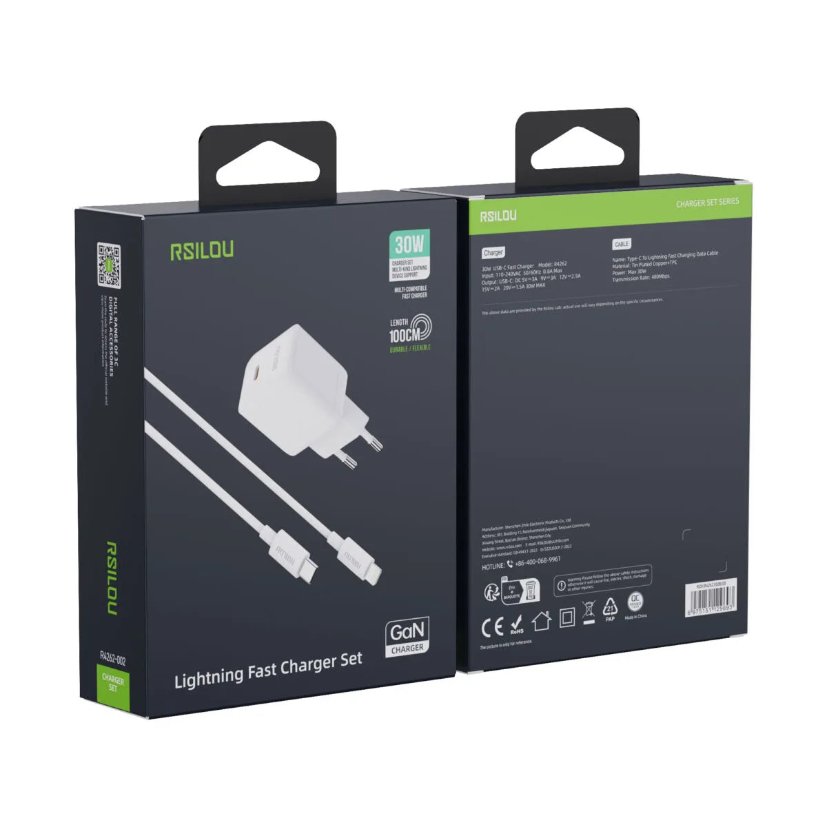 Rsilou 30W PPS + Type C to Lightning cable-White GAN