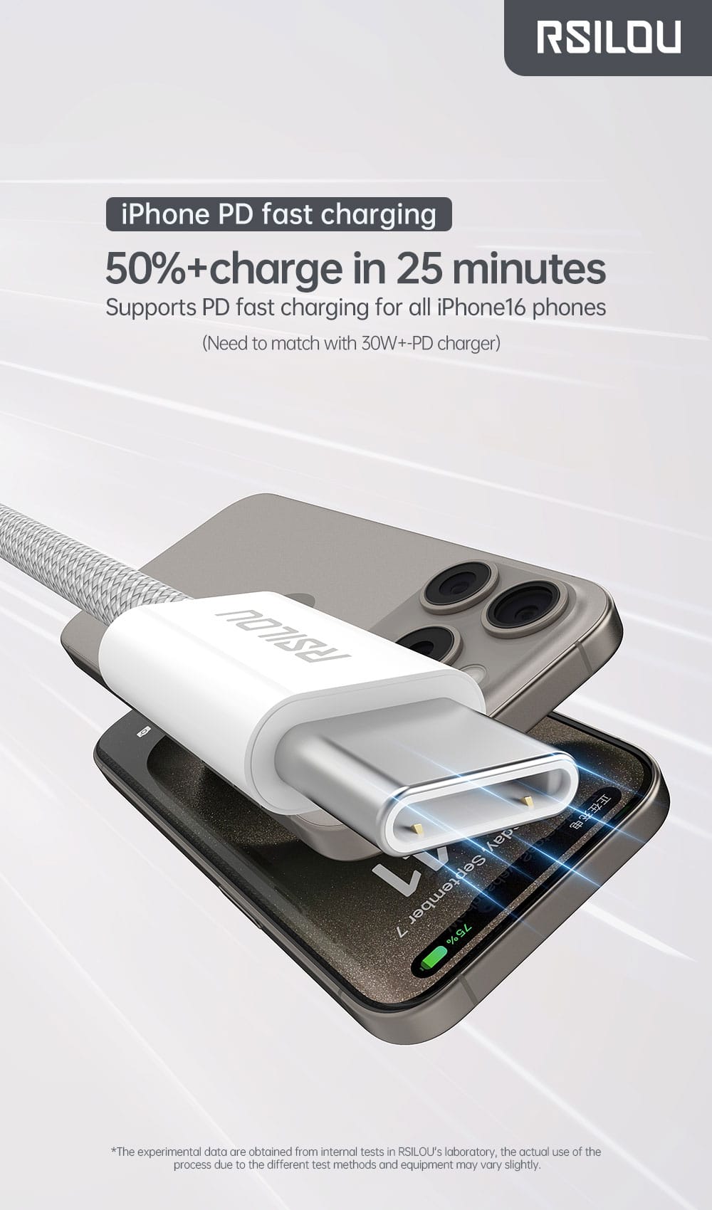 Rsilou C to C 1m PD Braided cable-Grey 60W