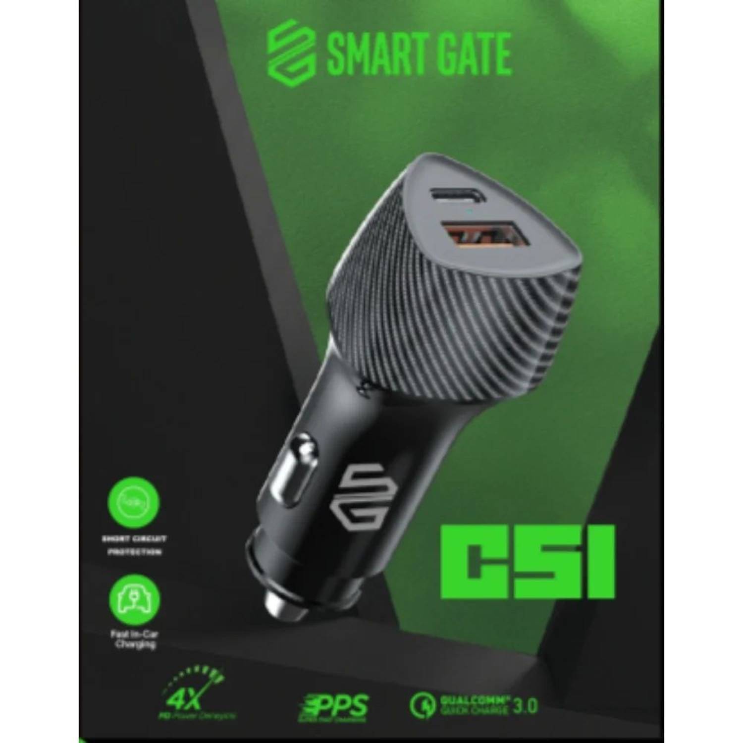 Smart Gate C51 2 Port Car Charger Black – SGCH-C51CA