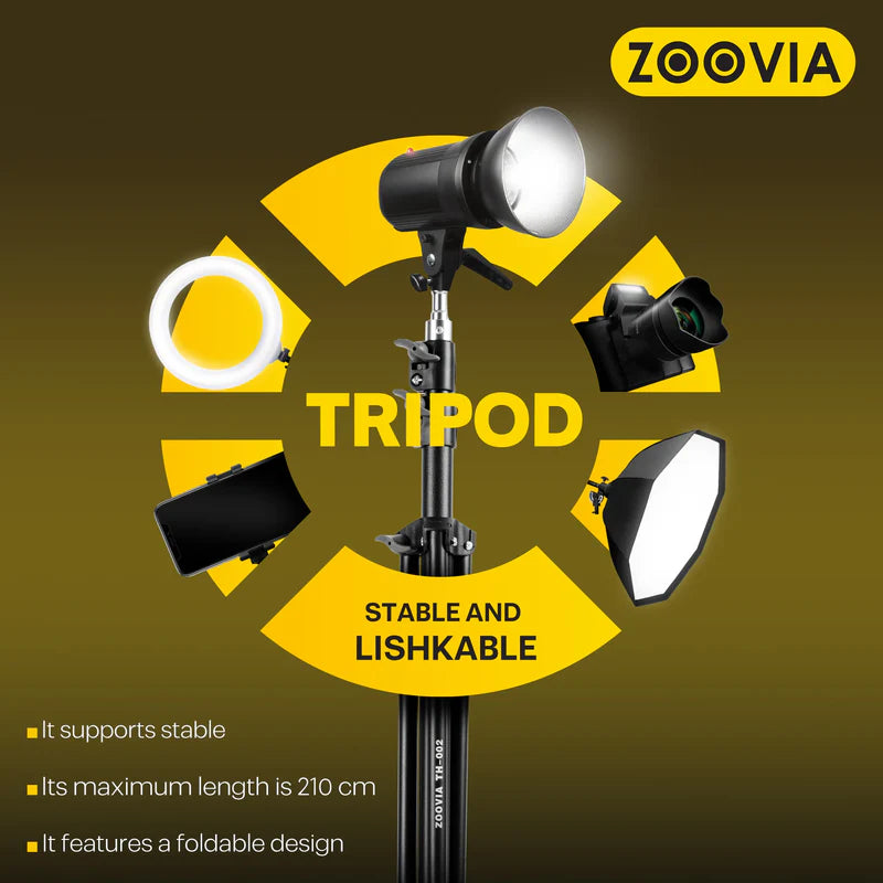 ZOOVIA – TH-002 | Enhanced 2.1M Heavy-Duty Studio Tripod