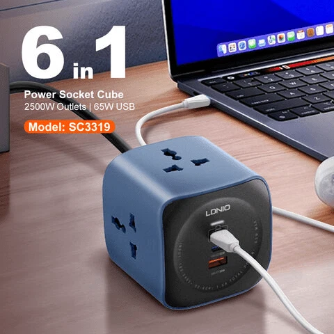 LDNIO Charging Cube SC3319 6-in-1 with 3 AC and 3 USB Ports