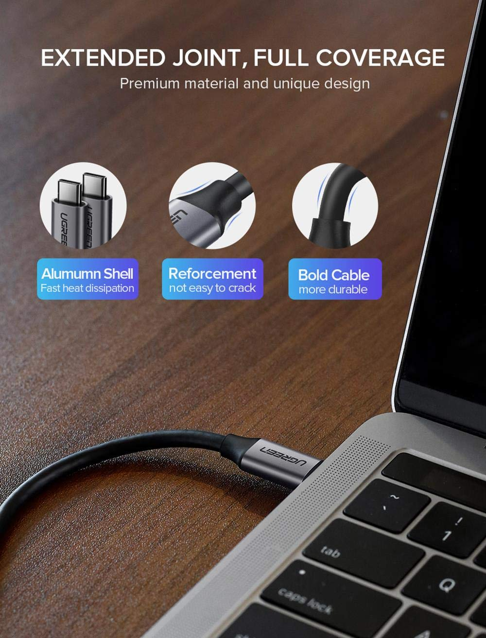 UGREEN USB 3.1 Type C Male to Type C Male Cable Nickel Plating Aluminum Shell 1.5m (Gray)