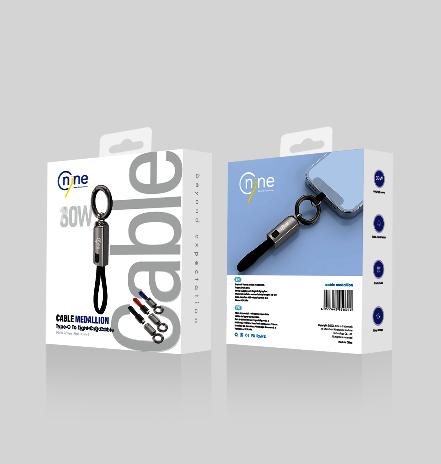 NineTec Ring data cable Type-C C60W Lightning C30W
