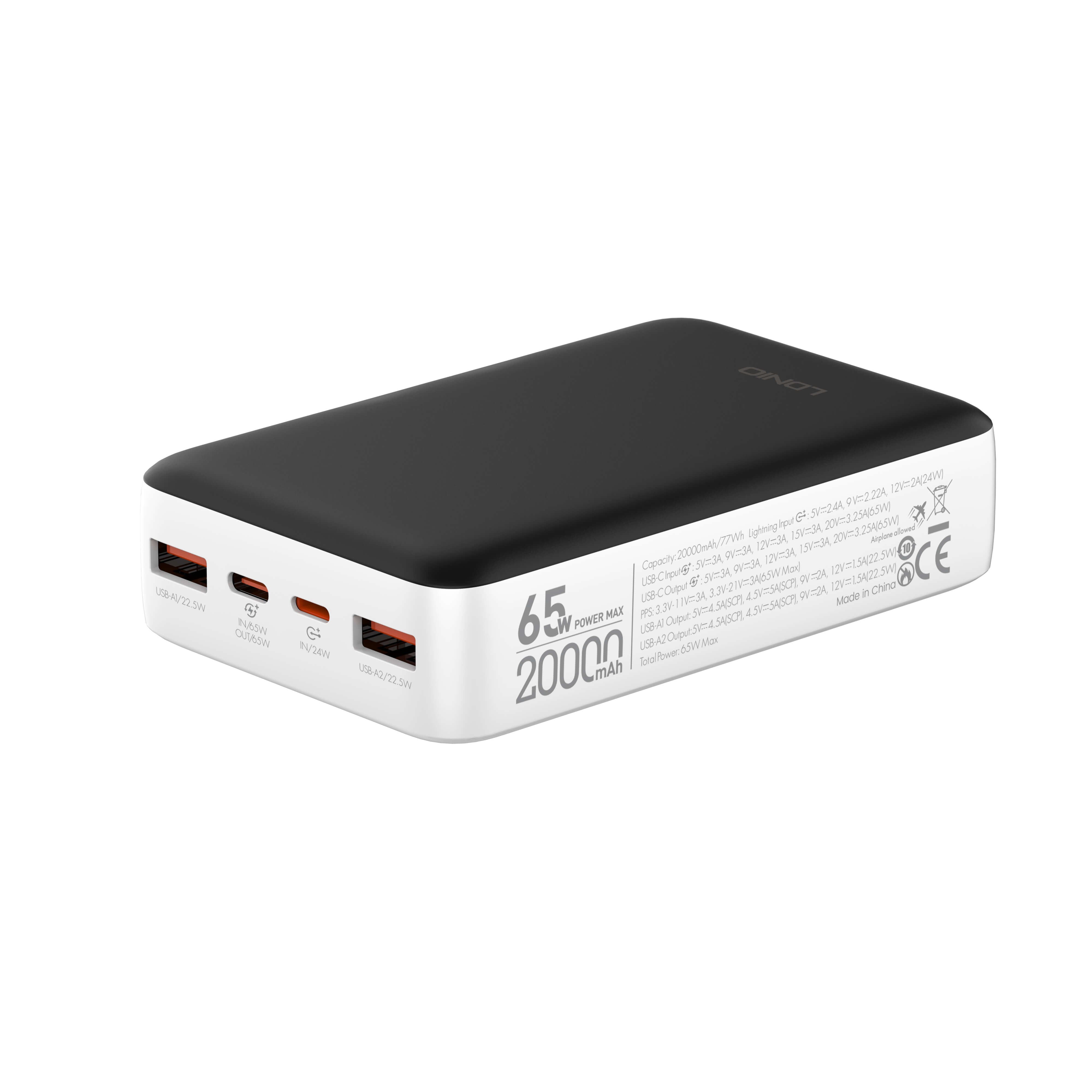LDNIO pq18 22.5W Power Bank 20000mAh USB-C PD Fast Charging
