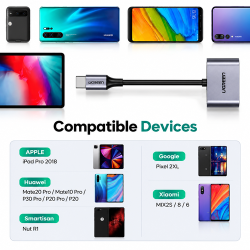 Ugreen adapter headphone splitter USB Type C - USB Type C / 3.5 mm mini jack 1.5A