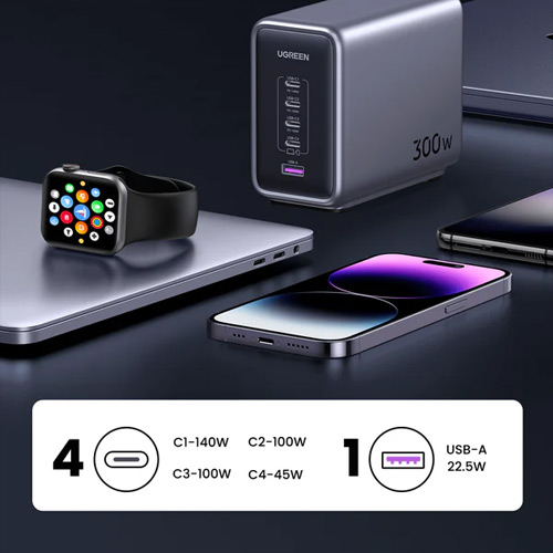 UGREEN 300W Desktop Fast Charger 1*USB-A+4*USB-C - الصورة 2