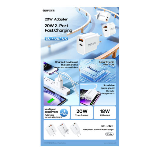 REMAX Wall CHARGER USB +Type-C 20W RP-U12 - الصورة 4