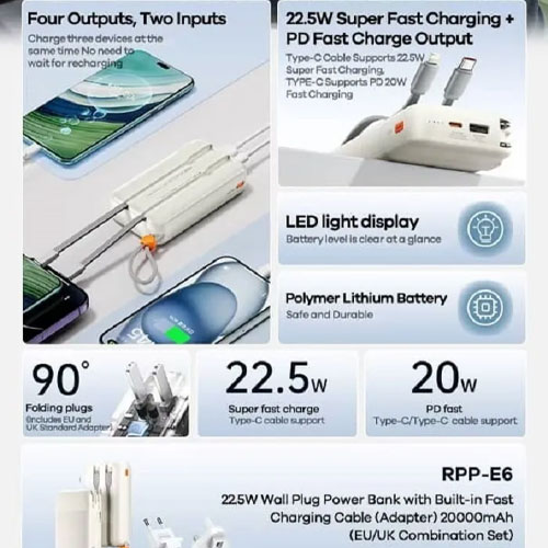 Remax RPP-E5 /RPP-E6 20000mAh Powerbank Fast Charging - الصورة 3