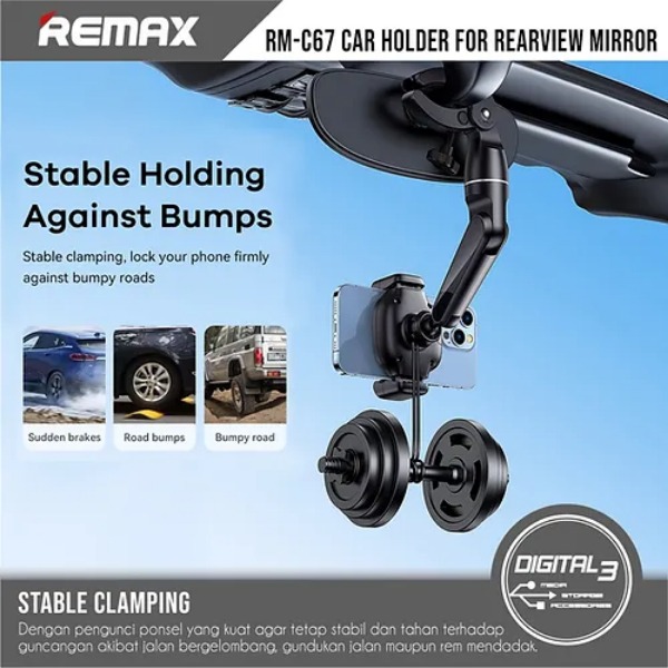 REMAX RM-C67-Adjustable Car Holder for Rearview Mirror - الصورة 5