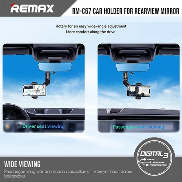 REMAX RM-C67-Adjustable Car Holder for Rearview Mirror - الصورة 2