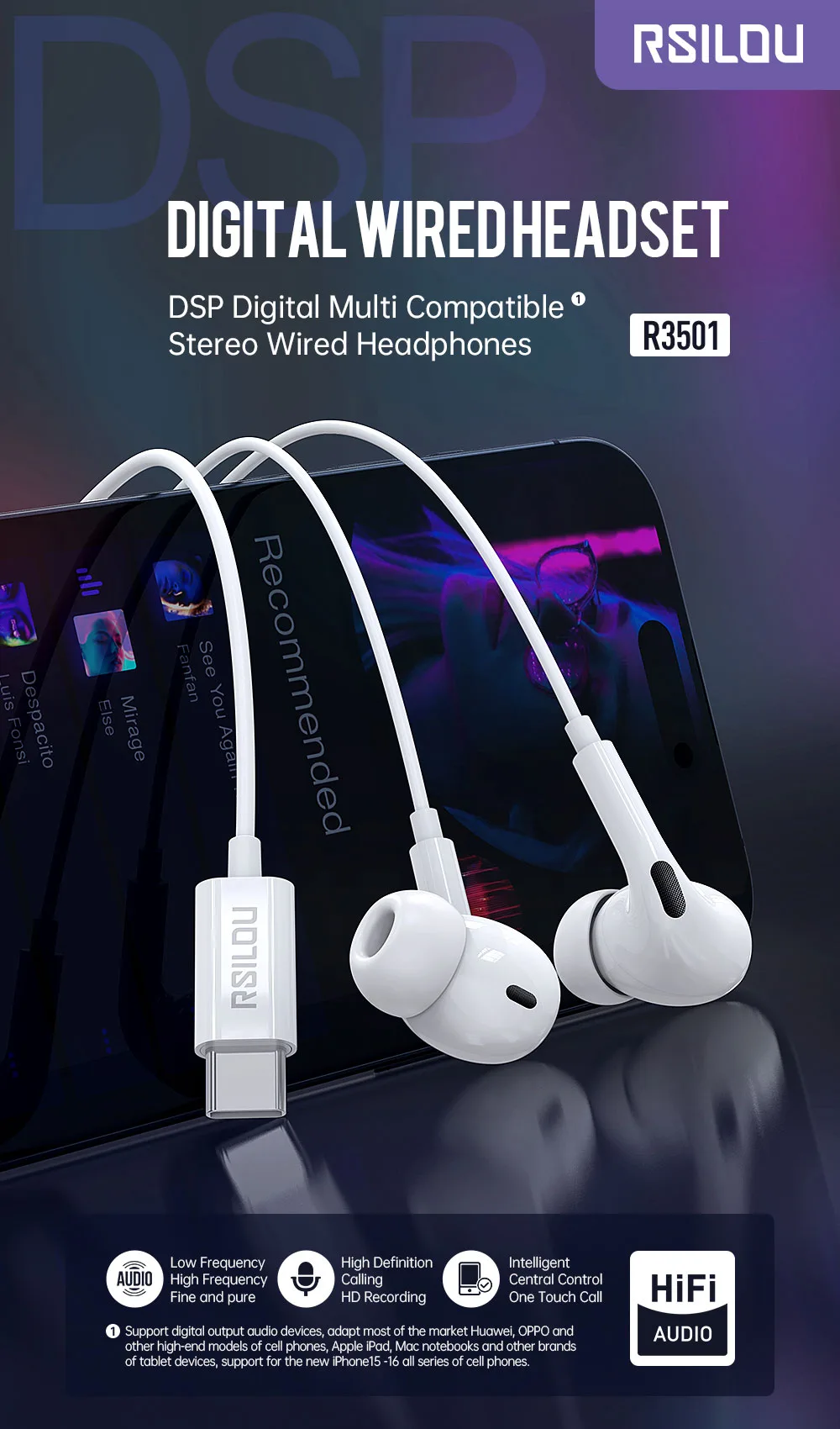 RSILOU Type-C Digital Wired Earphones - الصورة 6