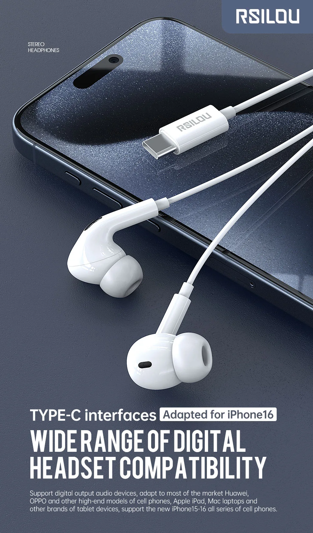 RSILOU Type-C Digital Wired Earphones - الصورة 9