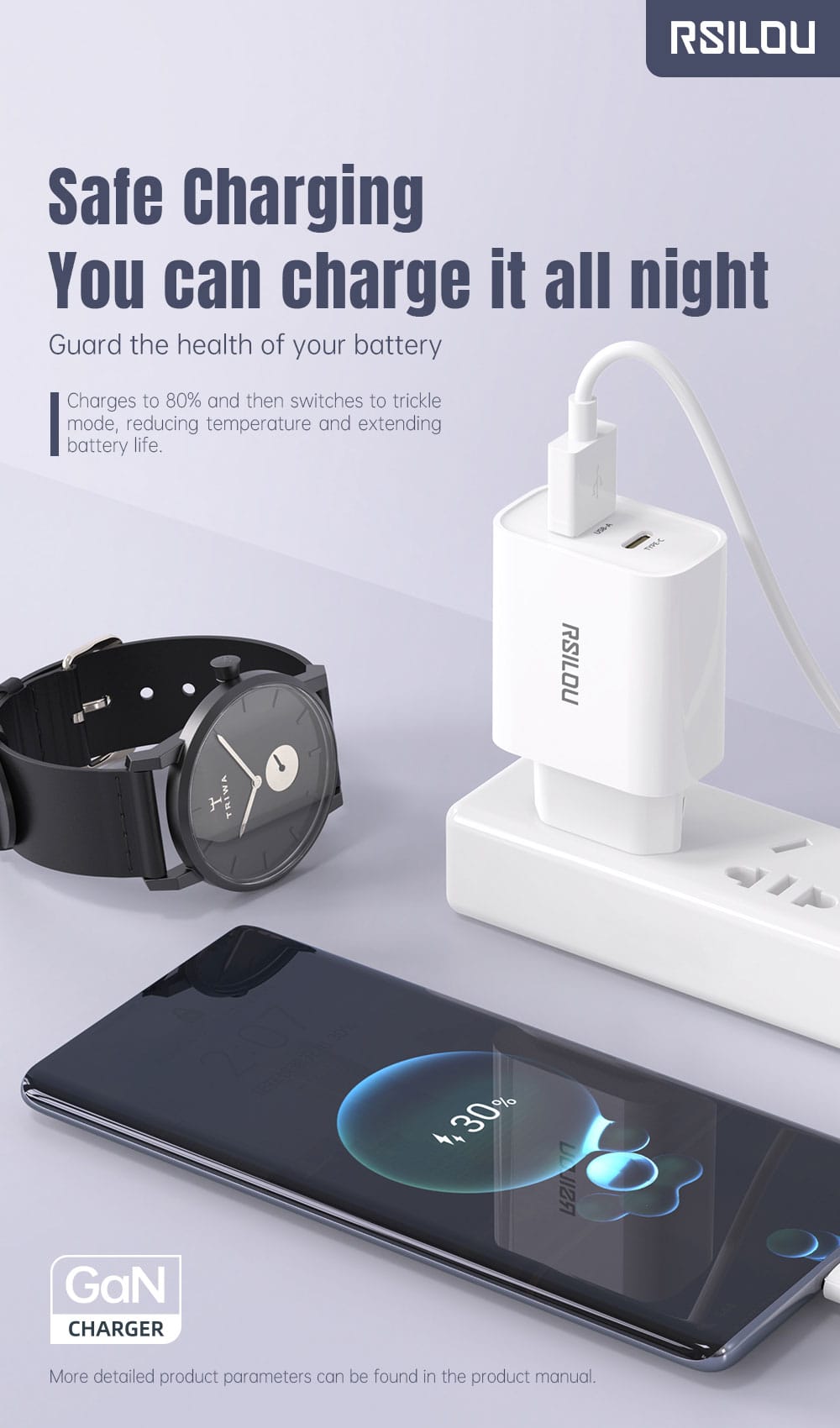 20W 1A1C Fast Charger- White GAN - الصورة 3