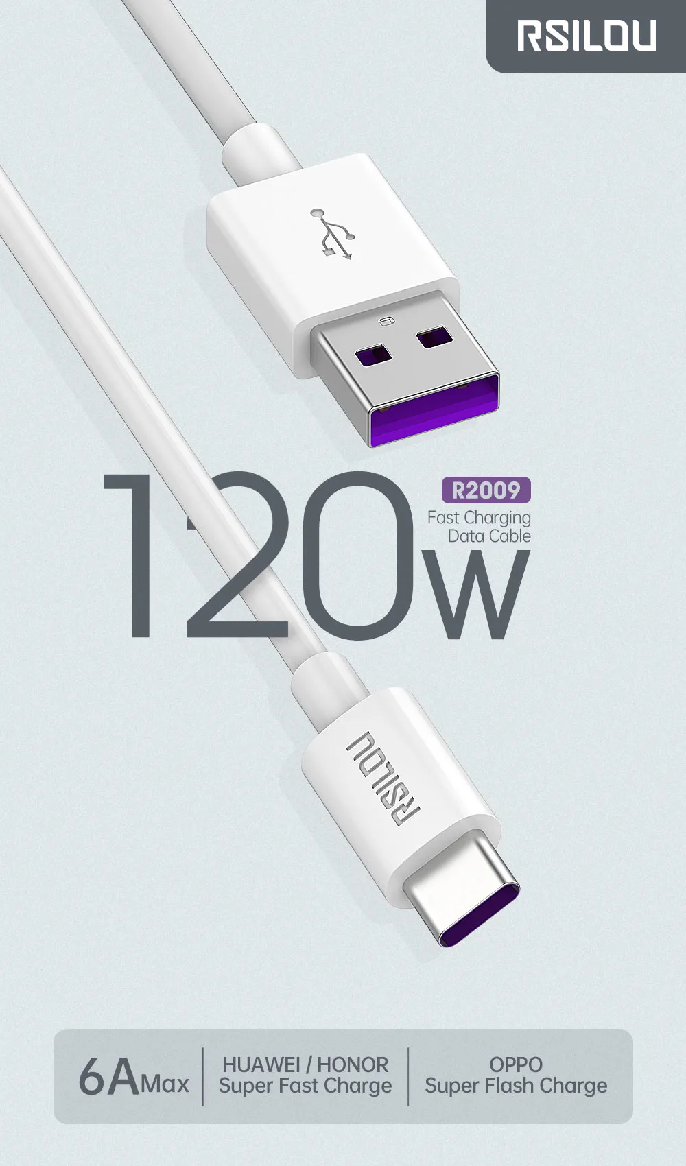 6A A-C 1M Durable Compatible with Fast Charging Data Cable-White 120W - الصورة 3