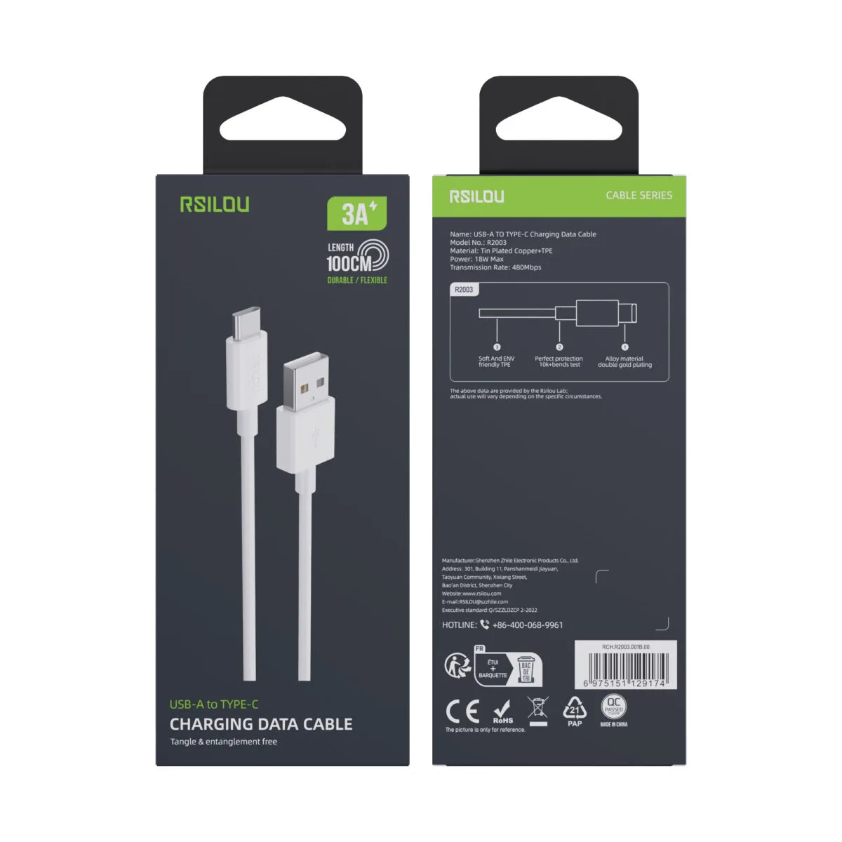 USB Type C 1m 3A Cable-White - الصورة 5