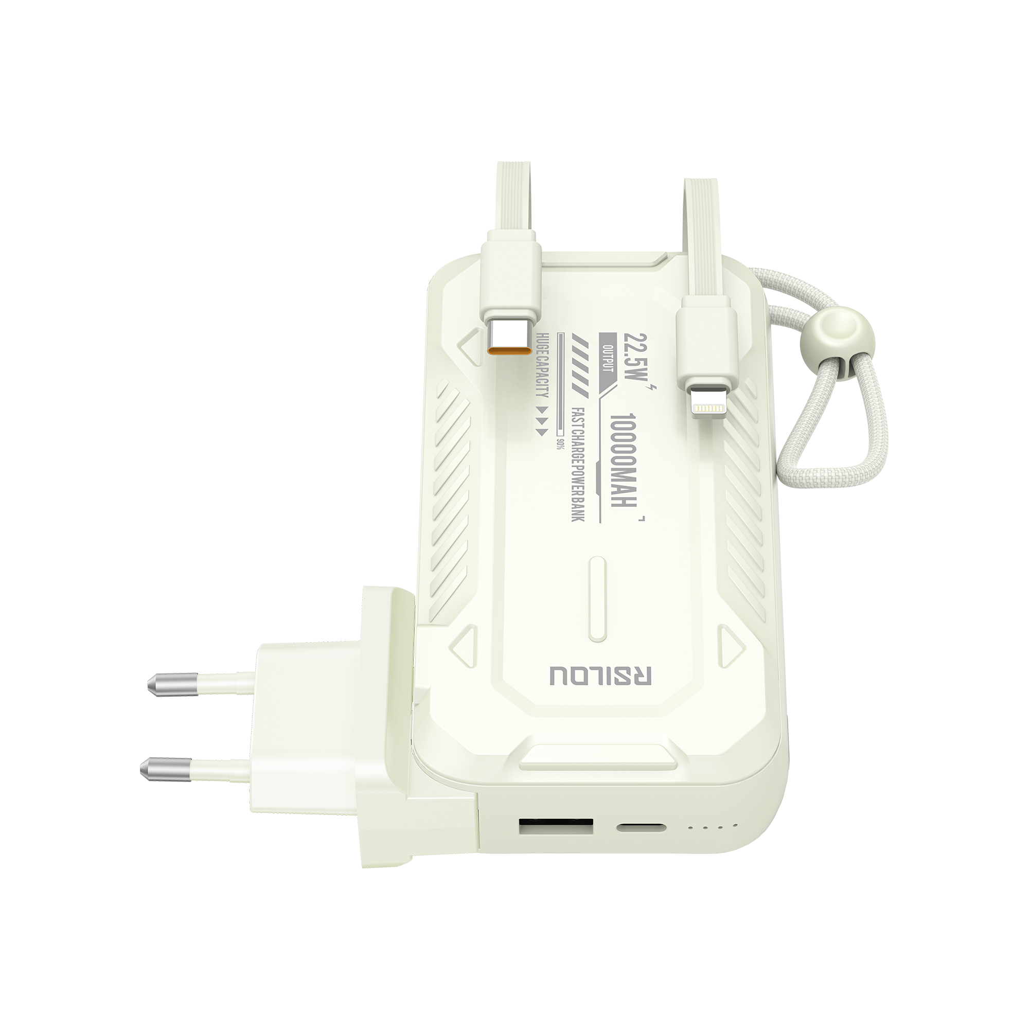 Beige Wall Plug Fast Charger with Built-in Cable